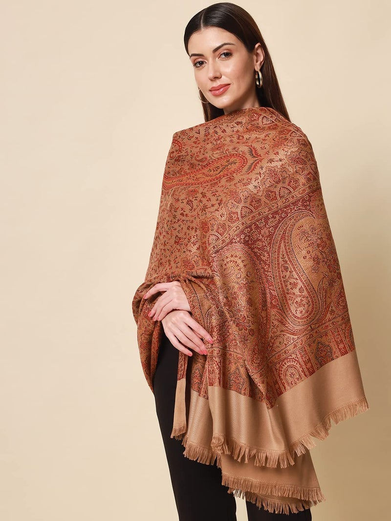 Pashmoda- Women's Faux Pashmina Jamawar Shawl, Wrap (SIZE: 40X80 Inches) (Brown) - Image 2