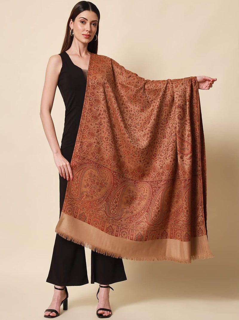 Pashmoda- Women's Faux Pashmina Jamawar Shawl, Wrap (SIZE: 40X80 Inches) (Brown) - Image 3