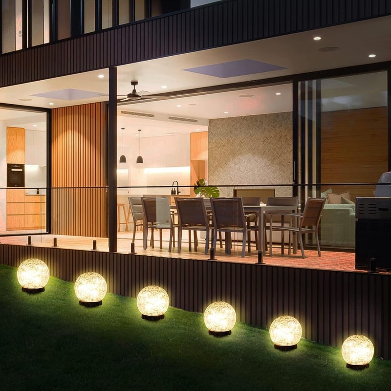 Khazna Garden Solar Lights, Outdoor Globe Light, Clear Cracked Glass Ball, Waterproof Warm White LED, for Decor Decorations Pathway Patio Yard Lawn Backyard Ornament (12CM warm light 30 lamps) - Image 3