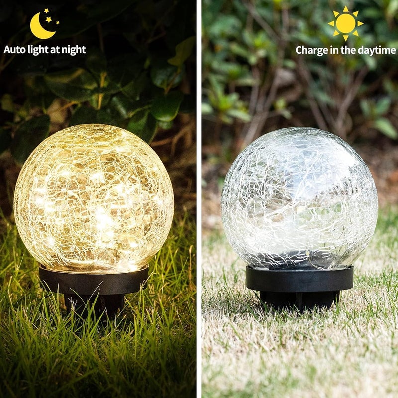 Khazna Garden Solar Lights, Outdoor Globe Light, Clear Cracked Glass Ball, Waterproof Warm White LED, for Decor Decorations Pathway Patio Yard Lawn Backyard Ornament (12CM warm light 30 lamps) - Image 4