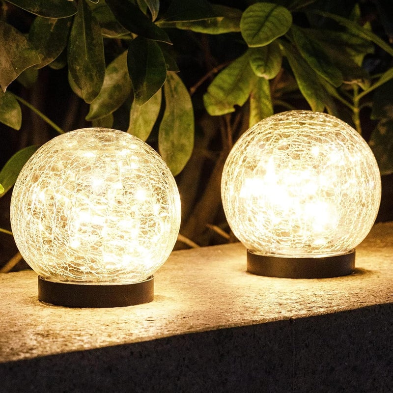 Khazna Garden Solar Lights, Outdoor Globe Light, Clear Cracked Glass Ball, Waterproof Warm White LED, for Decor Decorations Pathway Patio Yard Lawn Backyard Ornament (12CM warm light 30 lamps) - Image 1