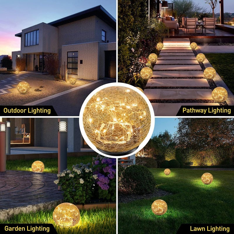 Khazna Garden Solar Lights, Outdoor Globe Light, Clear Cracked Glass Ball, Waterproof Warm White LED, for Decor Decorations Pathway Patio Yard Lawn Backyard Ornament (12CM warm light 30 lamps) - Image 5