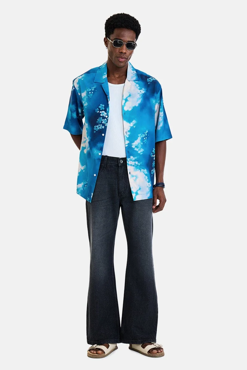 SNITCH Blue Abstract Half Sleeve Oversized Shirt