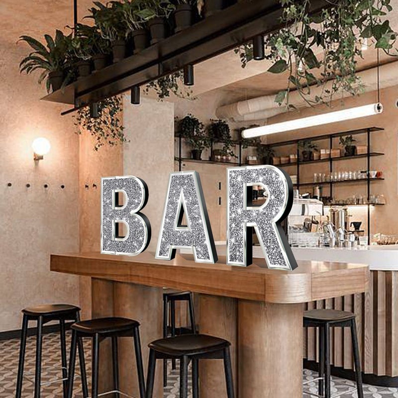 ZOLAPI 3 pcs Independent Letters BAR.Glam Crystal Diamond Letters.Silver Mirror Glass Home Decoration for Wall  Kitchen Living Room  Fireplace  Bookshelf and Table. - Image 5