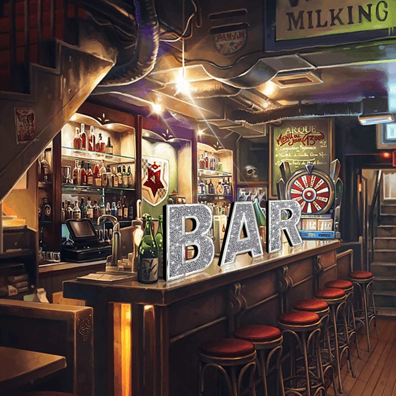 ZOLAPI 3 pcs Independent Letters BAR.Glam Crystal Diamond Letters.Silver Mirror Glass Home Decoration for Wall  Kitchen Living Room  Fireplace  Bookshelf and Table. - Image 4