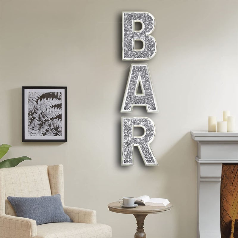 ZOLAPI 3 pcs Independent Letters BAR.Glam Crystal Diamond Letters.Silver Mirror Glass Home Decoration for Wall  Kitchen Living Room  Fireplace  Bookshelf and Table. - Image 3