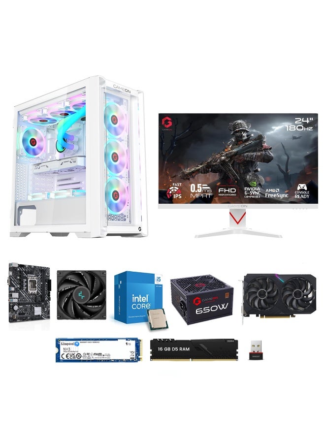 GAMEON حزمة كمبيوتر الألعاب GAMEON | معالج Intel Core i5-12400F | RTX 3050 6GB | 16GB DDR5 RAM | 1TB NVMe SSD | شاشة ألعاب IPS 180Hz | H610M-K D5 | 650W PSU | واي فاي | صندوق Vortex A | ضمان لمدة سنة واحدة - Image 1