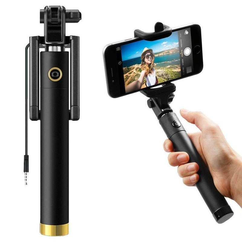 AMBLIC Wired Selfie Stick Compact Portable Pocket Size Selfie Stick with Aux Wired Stick for Photography, Videography, YouTube, for All Smartphones (Random Color of Stick) - Image 1