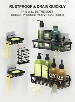 WinHolder 6 Pack Shower Caddy, Adhesive Bathroom Organizer, No Drilling, Large Capacity, Rustproof Stainless Steel Bathroom Shower Organizer with 4 Hooks, Shower Shelf for Inside Shower Black  - Image 4