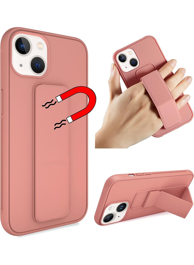 Case Up Compatible with Apple iPhone 14/ 13 Case with Magnetic Stand & Holder, Premium Silicone Finger Grip Strap Holder Case Car Mount Kickstand Cover- Pink - Image 1