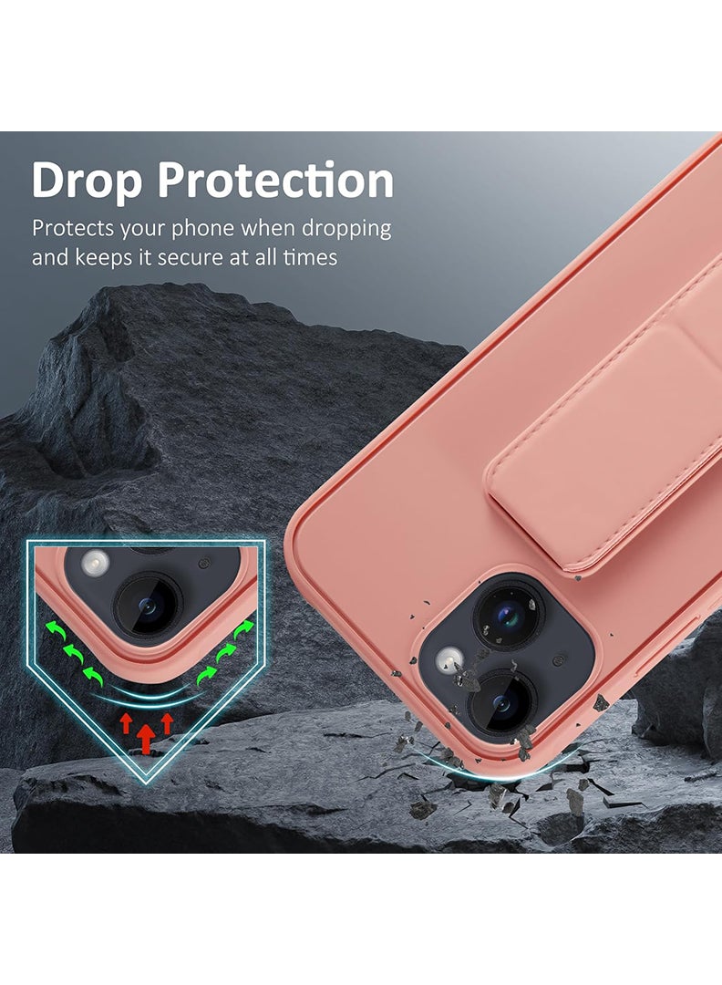 Case Up Compatible with Apple iPhone 14/ 13 Case with Magnetic Stand & Holder, Premium Silicone Finger Grip Strap Holder Case Car Mount Kickstand Cover- Pink - Image 4
