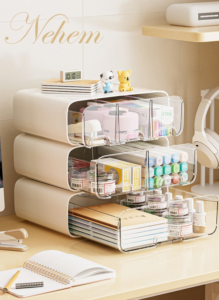 nehem 3-Tier office desk accessories Desktop Organizer with 6 Drawers, Plastic Stackable Storage Box for Office, Home, School 25.5x23x17.5cm - Image 3
