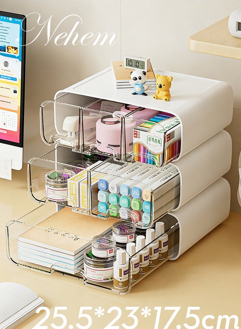 nehem 3-Tier office desk accessories Desktop Organizer with 6 Drawers, Plastic Stackable Storage Box for Office, Home, School 25.5x23x17.5cm - Image 1