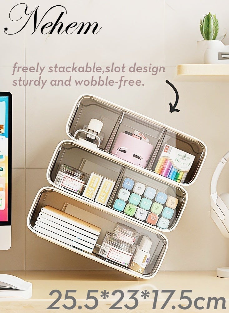 nehem 3-Tier office desk accessories Desktop Organizer with 6 Drawers, Plastic Stackable Storage Box for Office, Home, School 25.5x23x17.5cm - Image 2