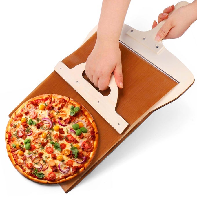 SLIDING PIZZA PEELTHE PIZZA PEEL THAT TRANSFERS PIZZA PERFECTLYSUPER MAGIC PEEL PIZZASLIDE SMART PIZZA SHOVEL WITH WOOD HANDLEPIZZA SPATULA PADDLE FOR INDOOR OUTDOOR OVENS ACCESSORIES