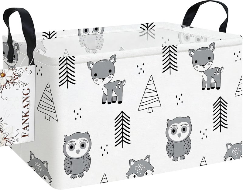 FANKANG Storage Bins,Nursery Hamper Canvas Laundry Basket Foldable with Waterproof PE Coating Storage Baskets for Boys and Girls, Office, Bedroom, Clothes,Toys(Rec-Animal ） - Image 1