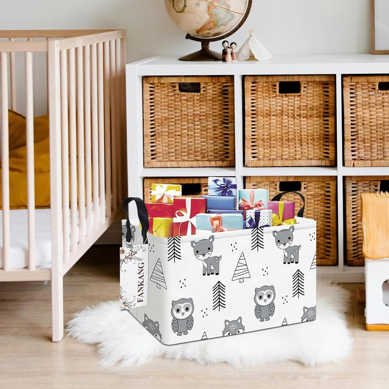 FANKANG Storage Bins,Nursery Hamper Canvas Laundry Basket Foldable with Waterproof PE Coating Storage Baskets for Boys and Girls, Office, Bedroom, Clothes,Toys(Rec-Animal ） - Image 3