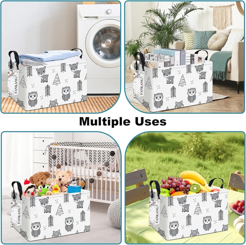 FANKANG Storage Bins,Nursery Hamper Canvas Laundry Basket Foldable with Waterproof PE Coating Storage Baskets for Boys and Girls, Office, Bedroom, Clothes,Toys(Rec-Animal ） - Image 5