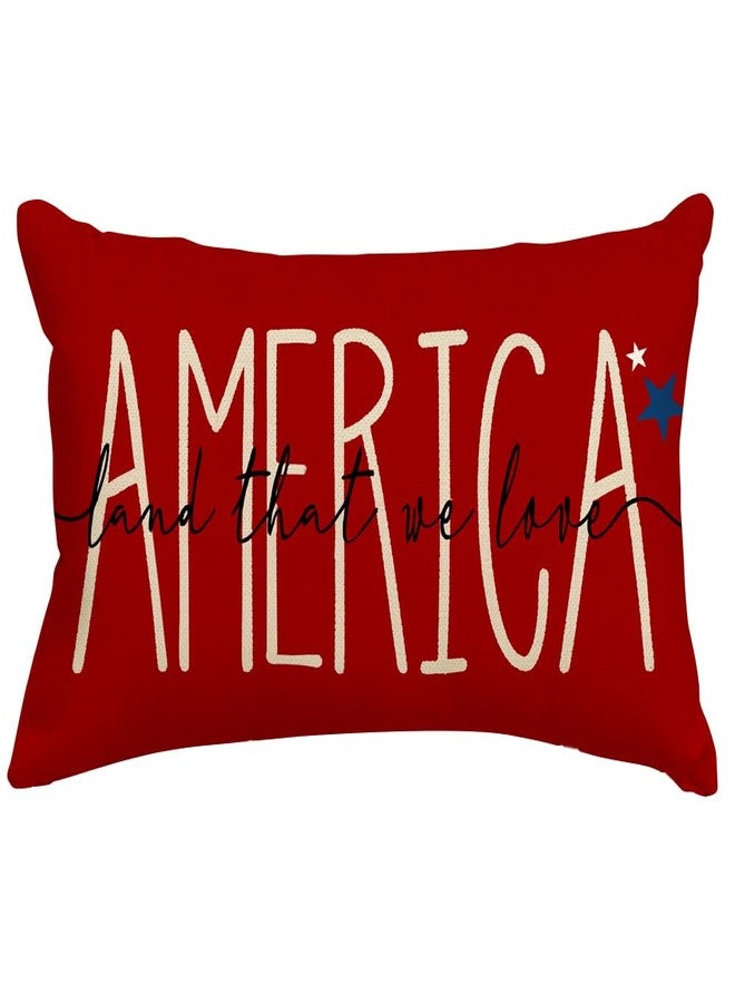 RABUSOFA 4th of July Patriotic Signs Red Throw Pillow Covers,12x20 Inch Memorial Day Outdoor Lumbar Cushion Case Decorations for Sofa Couch(5-12) (20" x 12" (Pack of 1)) - Image 1