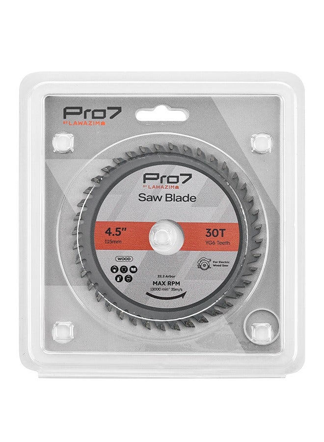 LAWAZIM Pro7 Circular Wood Saw Blade -4.5inch, 30T- Tungsten Carbide-Tipped Wood Cutting Blade with Hardened Steel Body, 22.2mm Arbor, 13,000 RPM - for Hardwood, Softwood, Plywood, and DIY Woodworking  - Image 5