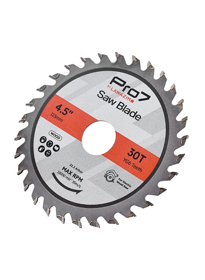 LAWAZIM Pro7 Circular Wood Saw Blade -4.5inch, 30T- Tungsten Carbide-Tipped Wood Cutting Blade with Hardened Steel Body, 22.2mm Arbor, 13,000 RPM - for Hardwood, Softwood, Plywood, and DIY Woodworking  - Image 3