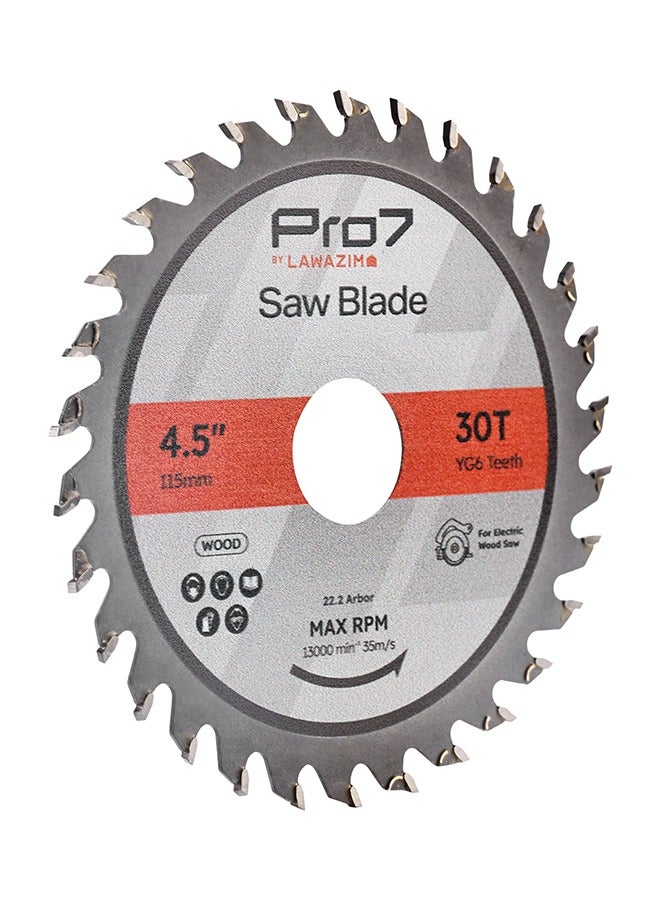 LAWAZIM Pro7 Circular Wood Saw Blade -4.5inch, 30T- Tungsten Carbide-Tipped Wood Cutting Blade with Hardened Steel Body, 22.2mm Arbor, 13,000 RPM - for Hardwood, Softwood, Plywood, and DIY Woodworking  - Image 2