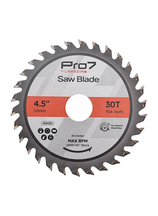LAWAZIM Pro7 Circular Wood Saw Blade -4.5inch, 30T- Tungsten Carbide-Tipped Wood Cutting Blade with Hardened Steel Body, 22.2mm Arbor, 13,000 RPM - for Hardwood, Softwood, Plywood, and DIY Woodworking  - Image 1