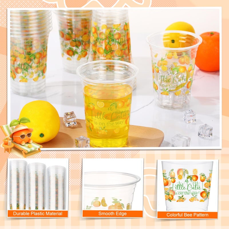 Tiangrid 100 Pcs Little Cutie Baby Shower Cups Decoration 16 oz Clear Disposable Orange Party Cups Bulk Cute Fruit Citrus Plastic Glasses for Little Cutie Birthday Gender Reveal Party Supplies - Image 3