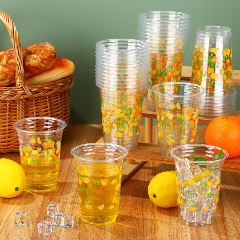 Tiangrid 100 Pcs Little Cutie Baby Shower Cups Decoration 16 oz Clear Disposable Orange Party Cups Bulk Cute Fruit Citrus Plastic Glasses for Little Cutie Birthday Gender Reveal Party Supplies - Image 4