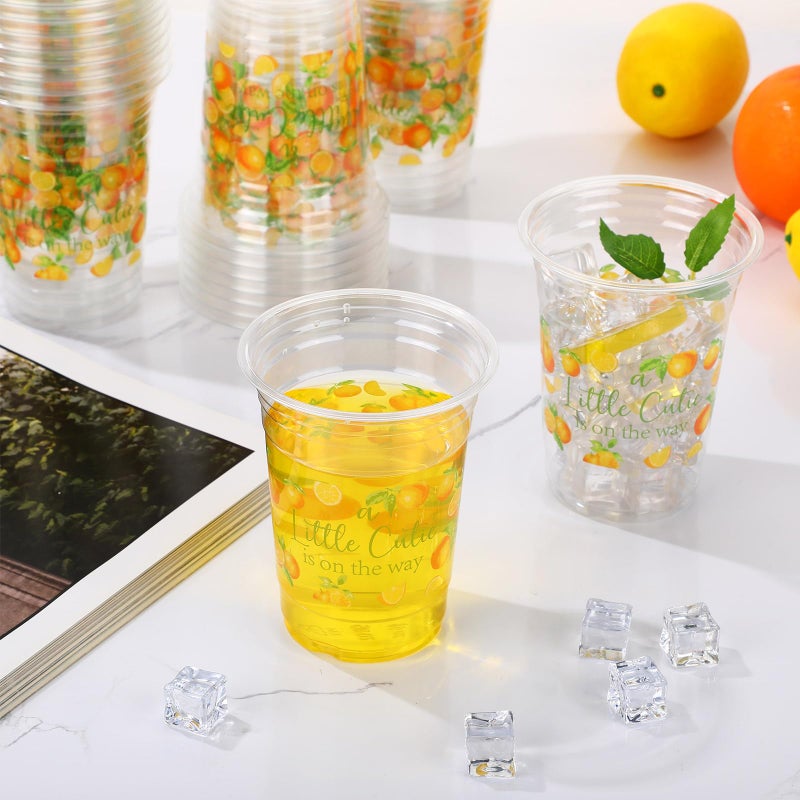 Tiangrid 100 Pcs Little Cutie Baby Shower Cups Decoration 16 oz Clear Disposable Orange Party Cups Bulk Cute Fruit Citrus Plastic Glasses for Little Cutie Birthday Gender Reveal Party Supplies - Image 5