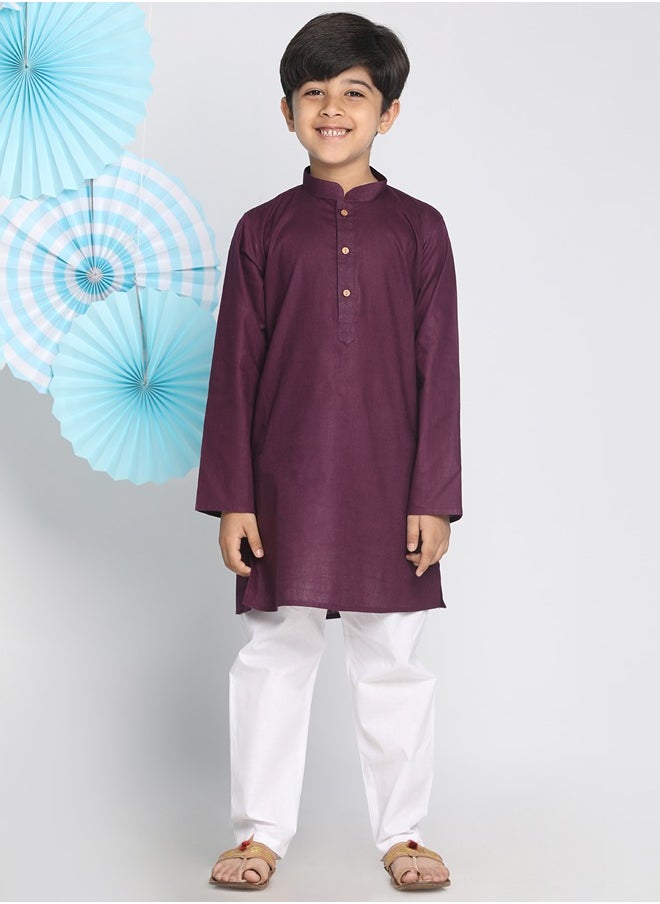 PRASHA - Boys' Purple And White Kurta Pyjama Set - Image 1