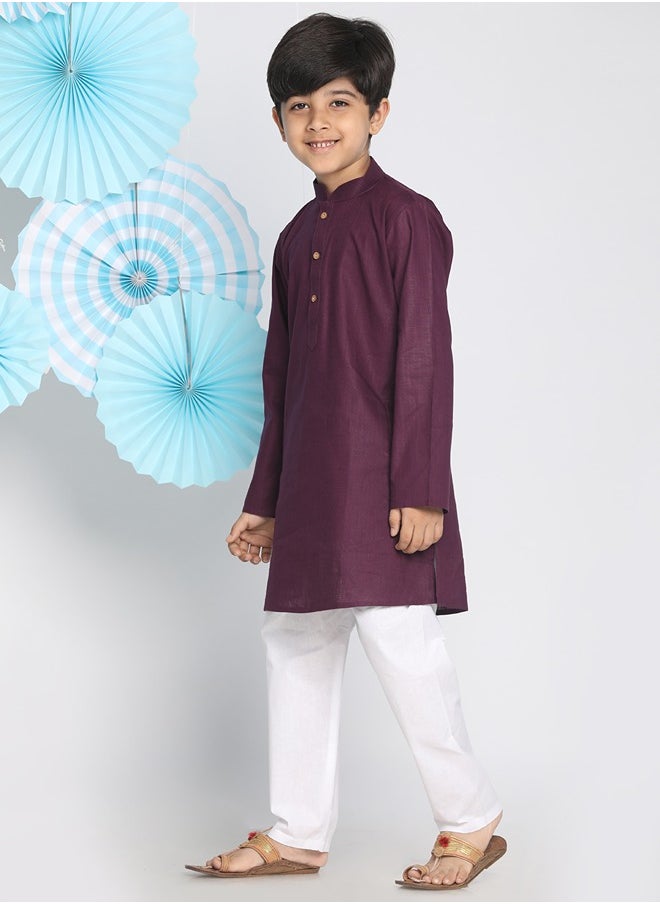 PRASHA - Boys' Purple And White Kurta Pyjama Set - Image 1