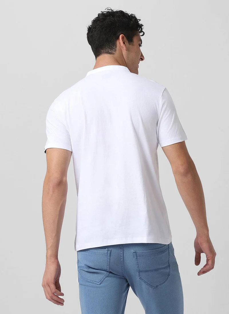 Urbano Fashion  Urbano Fashion Men's White Solid Mandarin Collar Slim Fit Cotton T-Shirt for Men | Best Price UAE