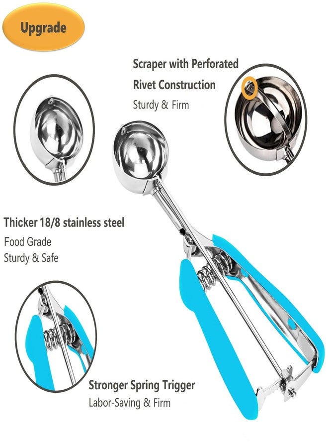 LLESCA Cookie Scoop Set, 3Pcs Ice Cream Scoop, Cookie Scoops for Baking Set of 3, 18/8 Stainless Steel Cookie Scooper for Baking, Ice Cream Scooper with Trigger Release, Blue Soft Grip Cookie Dough Scoop - Image 4