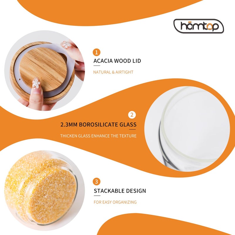 Homtop Glass Storage Containers Set of 4, 15 FL OZ High Borosilicate Glass Jars Kitchen Food Canisters with Acacia Wood Lids for Coffee Beans/Sugar/Tea/Nuts - Image 3