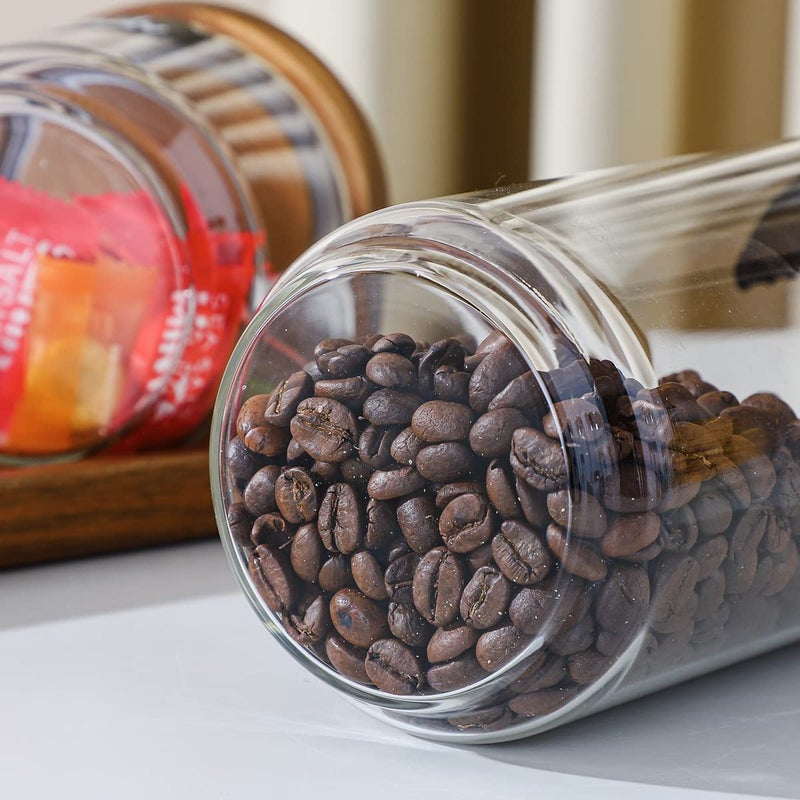 Homtop Glass Storage Containers Set of 4, 15 FL OZ High Borosilicate Glass Jars Kitchen Food Canisters with Acacia Wood Lids for Coffee Beans/Sugar/Tea/Nuts - Image 5