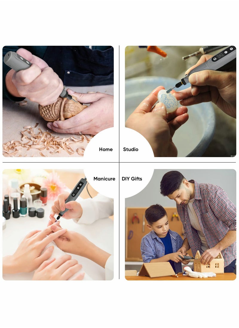 SYOSI طقم أدوات دوارة، لاسلكي، 5 سرعات متغيرة وكابل شحن USB، أدوات طاقة صغيرة، 3.7 فولت مع 45 قطعة ملحقات للقطع، الحفر، الصقل، النقش، التلميع والحرف اليدوية (رمادي)  - Image 4