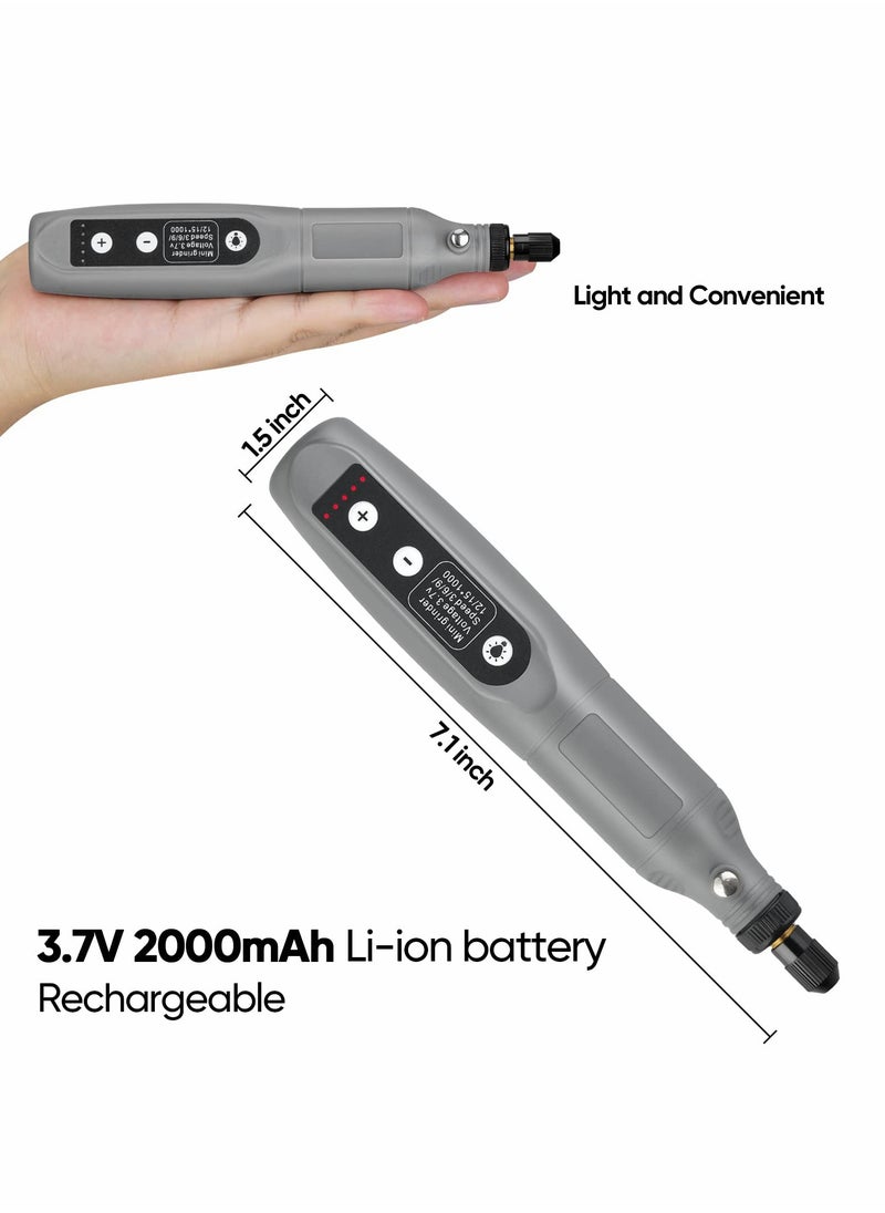 طقم أدوات دوارة، لاسلكي، 5 سرعات متغيرة وكابل شحن USB، أدوات طاقة صغيرة، 3.7 فولت مع 45 قطعة ملحقات للقطع، الحفر، الصقل، النقش، التلميع والحرف اليدوية (رمادي)