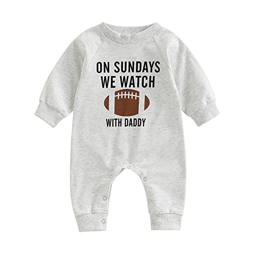 Honganda Infant Baby Boys Girls Football Season Jumpsuit Watch Football with Daddy Funny Romper Playsuit Sweatshirt (with Daddy, 0-3 Months) - Image 1