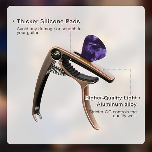 TecoKart® Guitar Capo with 5Pcs Picks, 3 in 1 Zinc Alloy Capo for Ukulele, Acoustic and Electric Guitars, Guitar Accessories for Clear Sound and Fret Protection - Image 4
