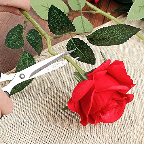 The Decor Affair 12 PCS Red Artificial Rose Flowers, Silk Roses Single Stem Realistic Fake Rose Bouquet for Wedding Bridal Shower Home Garden Decorations - Image 4