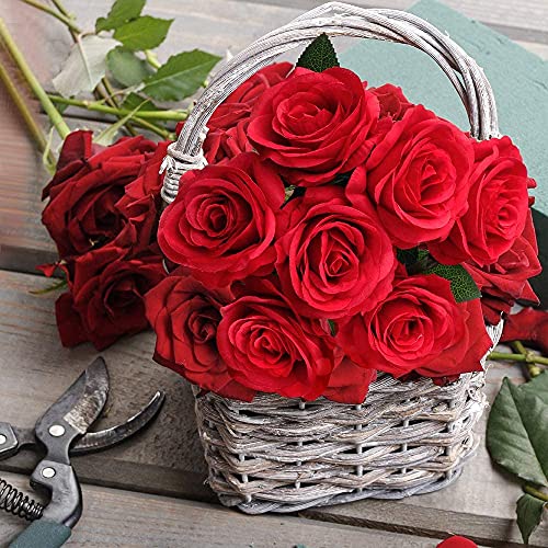 The Decor Affair 12 PCS Red Artificial Rose Flowers, Silk Roses Single Stem Realistic Fake Rose Bouquet for Wedding Bridal Shower Home Garden Decorations - Image 3