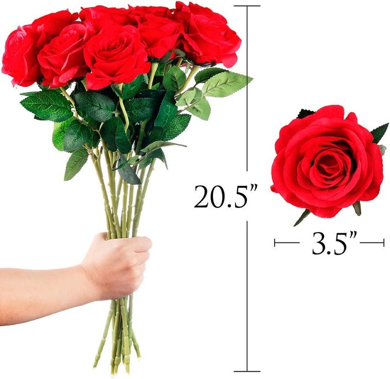 The Decor Affair 12 PCS Red Artificial Rose Flowers, Silk Roses Single Stem Realistic Fake Rose Bouquet for Wedding Bridal Shower Home Garden Decorations - Image 2