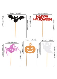 Generic 30 Pack Happy Cupcake Toppers Glitter Bat Pumpkin Witch Spider Cupcake Picks for Halloween Wizard Birthday Anniversary Babyshower Party Supllies  - Image 2