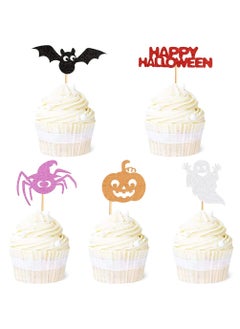 Generic 30 Pack Happy Cupcake Toppers Glitter Bat Pumpkin Witch Spider Cupcake Picks for Halloween Wizard Birthday Anniversary Babyshower Party Supllies  - Image 3