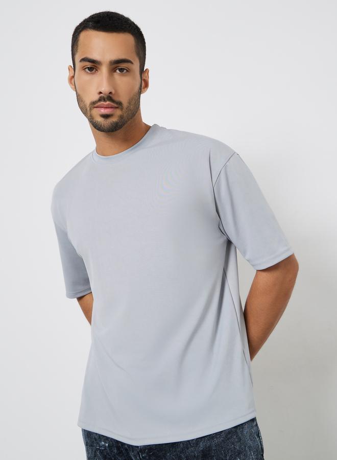 Styli Men Grey Oversized Crew Neck T-Shirt - Image 3