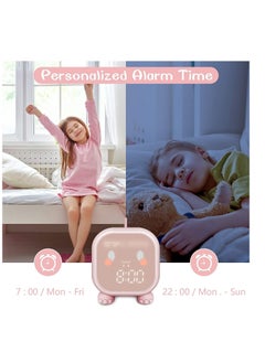 Excefore Kids Alarm Clock, Digital Alarm Clock for Kids Bedroom, Cute Dinosaur Bedside Clock Children's Sleep Trainier, Wake Up Light & Night Light with USB Alarm Clock for Boys Girls Birthday Gifts (Pink)  - Image 4