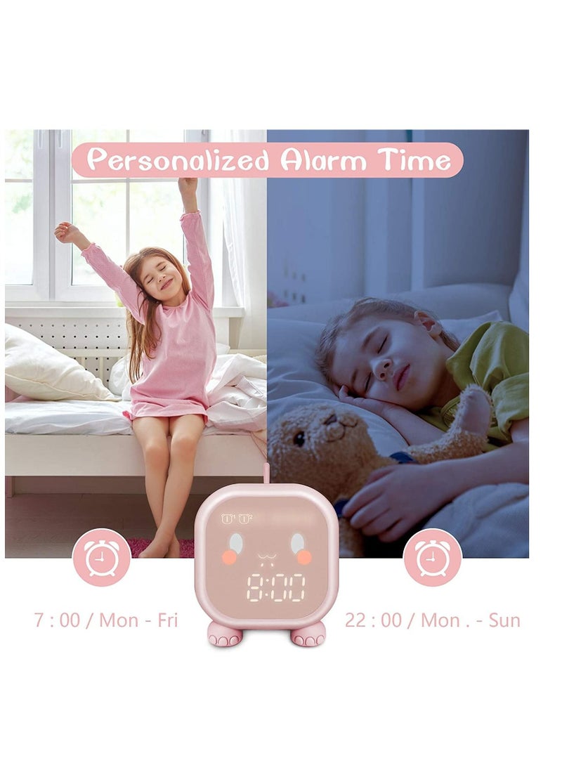 Excefore - Kids Alarm Clock, Digital Alarm Clock for Kids Bedroom, Cute Dinosaur Bedside Clock Children's Sleep Trainier, Wake Up Light & Night Light with USB Alarm Clock for Boys Girls Birthday Gifts (Pink) - Image 1