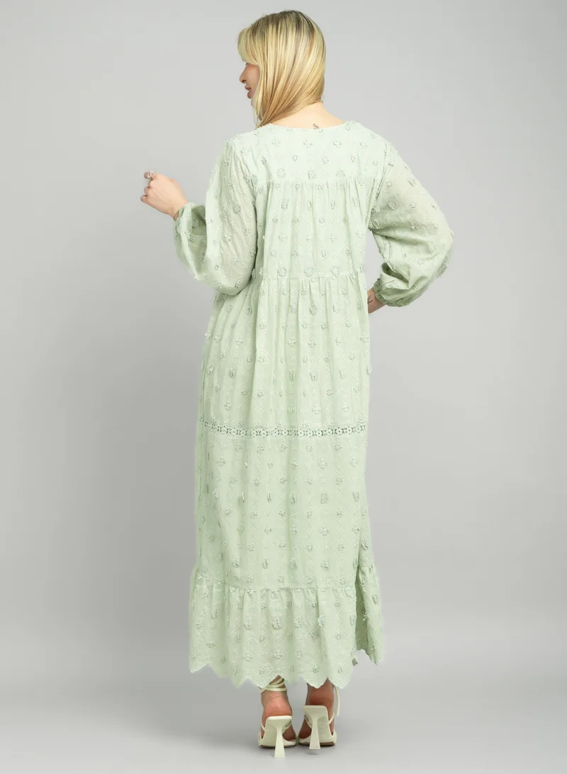 IKKXA Delicate Design  Short Jalabiya CJ1087 Green