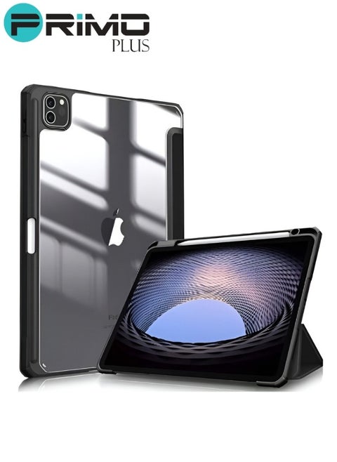 Protective Case Cover For Apple iPad 11 Pro inch (2021/2020) Generation with Pencil Holder, Supports Apple Pencil Charging and Touch ID, Clear Transparent Case with Auto Wake/Sleep, Black